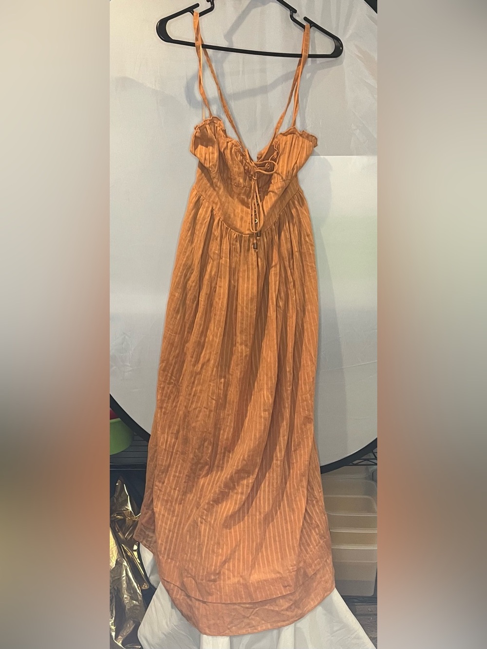 Adjustable Tie-Front Rust Orange Maxi Dress